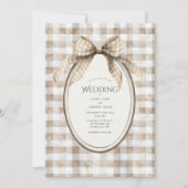 Brown Gingham Bow Frame Vintage Wedding 招待状 (正面)