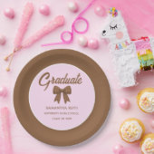 Brown Gingham Bow Graduation Party ペーパープレート (パーティー)