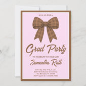 Brown Gingham Bow Graduation Party 招待状 (正面)
