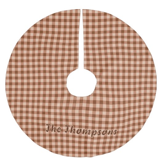 Brown Gingham / Plaid Pattern With Name Rustic ブラッシュドポリエステルツリースカート (正面)