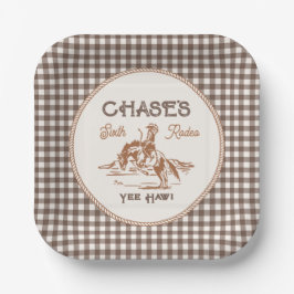 Brown Gingham Rodeo Party Paper Plates ペーパープレート