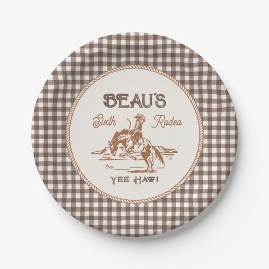 Brown Gingham Rodeo Party Paper Plates ペーパープレート (正面)