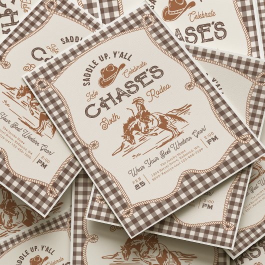 Brown Gingham Rope Rodeo Invitation 招待状