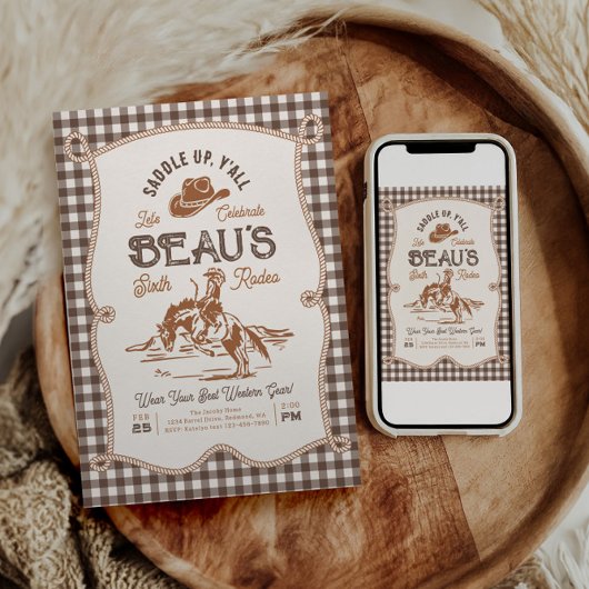 Brown Gingham Rope Rodeo Invitation 招待状