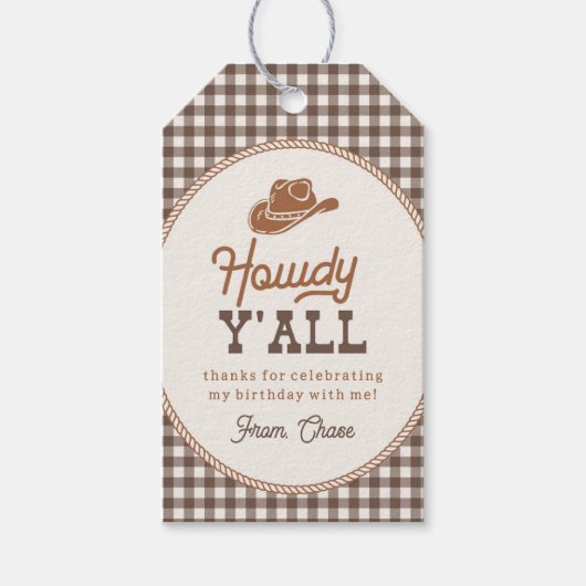 Brown Gingham Rope Rodeo Thank You Tag ギフトタグ (正面)