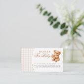 Brown Gingham Teddy Bear Neutral Baby Shower Paper エンクロージャーカード (スタンド正面)