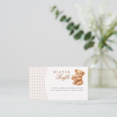 Brown Gingham Teddy Bear Neutral Baby Shower Paper エンクロージャーカード (スタンド正面)