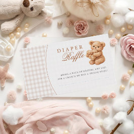 Brown Gingham Teddy Bear Neutral Baby Shower Paper エンクロージャーカード