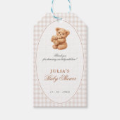 Brown Gingham Teddy Bear Neutral Baby Shower Paper ギフトタグ (正面)