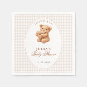 Brown Gingham Teddy Bear Neutral Baby Shower Paper スタンダードカクテルナプキン (正面)