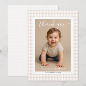 Brown Gingham Teddy Bear Neutral Baby Shower Paper ノートカード (正面/裏面)