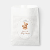 Brown Gingham Teddy Bear Neutral Baby Shower Paper フェイバーバッグ (正面)