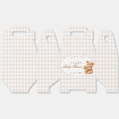 Brown Gingham Teddy Bear Neutral Baby Shower Paper フェイバーボックス (見開き)
