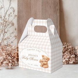 Brown Gingham Teddy Bear Neutral Baby Shower Paper フェイバーボックス