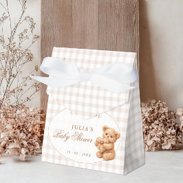 Brown Gingham Teddy Bear Neutral Baby Shower Paper フェイバーボックス