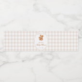 Brown Gingham Teddy Bear Neutral Baby Shower Paper ペットボトルラベル (シングルラベル)