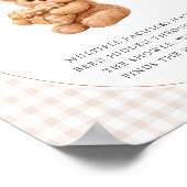 Brown Gingham Teddy Bear Neutral Baby Shower Paper ポスター (角)