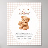 Brown Gingham Teddy Bear Neutral Baby Shower Paper ポスター (正面)