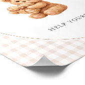 Brown Gingham Teddy Bear Neutral Baby Shower Paper ポスター (角)