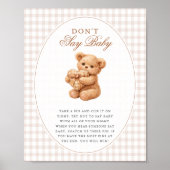 Brown Gingham Teddy Bear Neutral Baby Shower Paper ポスター (正面)