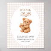Brown Gingham Teddy Bear Neutral Baby Shower Paper ポスター (正面)
