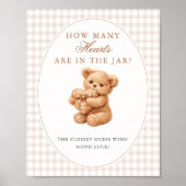 Brown Gingham Teddy Bear Neutral Baby Shower Paper ポスター (正面)