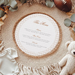 Brown Gingham Teddy Bear Neutral Baby Shower Paper メニュー