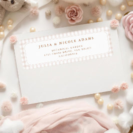 Brown Gingham Teddy Bear Neutral Baby Shower Paper ラベル