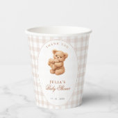 Brown Gingham Teddy Bear Neutral Baby Shower Paper 紙コップ (正面)