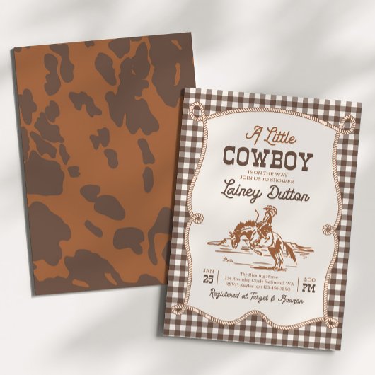 Brown Gingham Western Baby Shower Invitation 招待状
