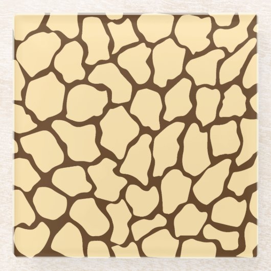 Brown Giraffe Pattern – Minimal Animal Print ガラスコースター (正面)