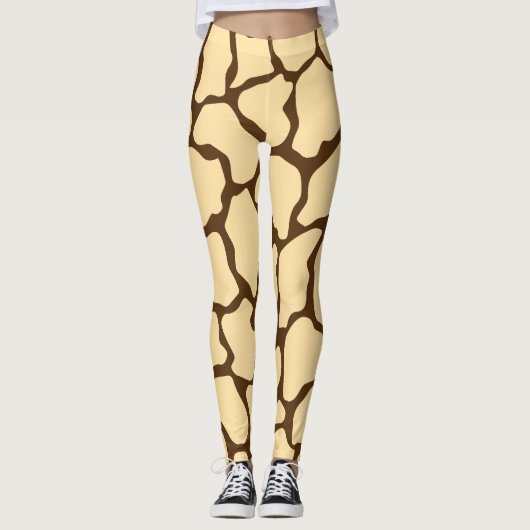Brown Giraffe Pattern – Minimal Animal Print レギンス (正面)