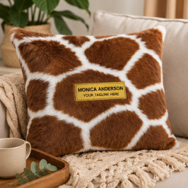 Brown Giraffe Print Faux Fur Realistic Skin アクセントクッション