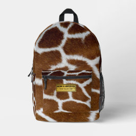 Brown Giraffe Print Faux Fur Realistic Skin プリントバックパック