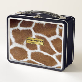 Brown Giraffe Print Faux Fur Realistic Skin メタルランチボックス