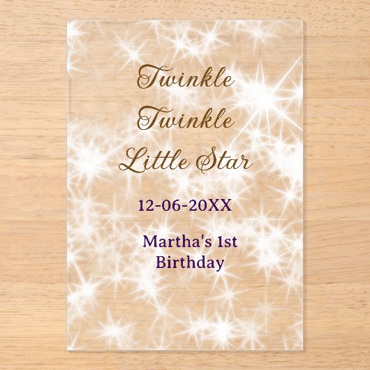 Brown glitter twinkle twinkle little star birthday アクリル招待状 (正面)