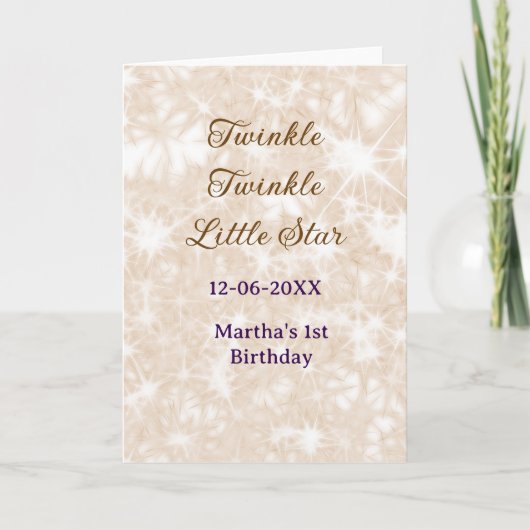 Brown glitter twinkle twinkle little star birthday カード (正面)