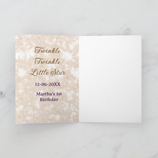 Brown glitter twinkle twinkle little star birthday カード (内部)