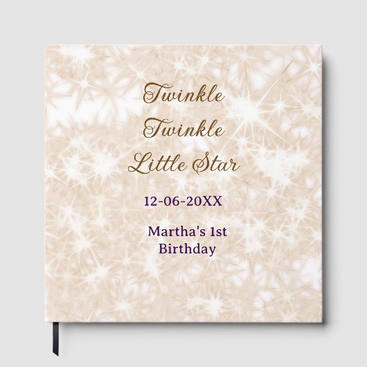 Brown glitter twinkle twinkle little star birthday ゲストブック (正面)