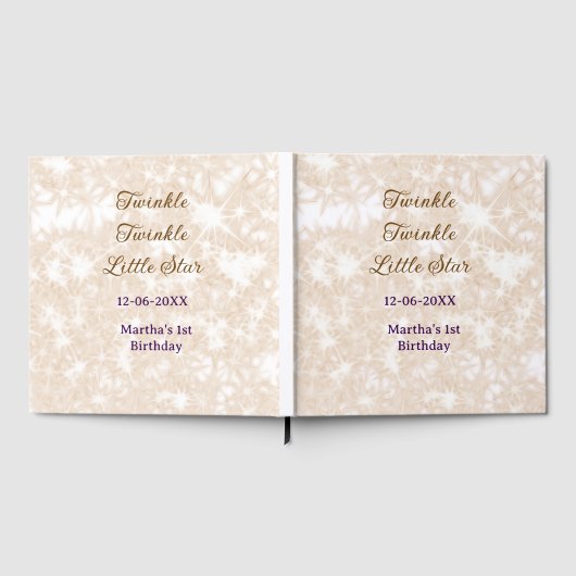 Brown glitter twinkle twinkle little star birthday ゲストブック (全面)