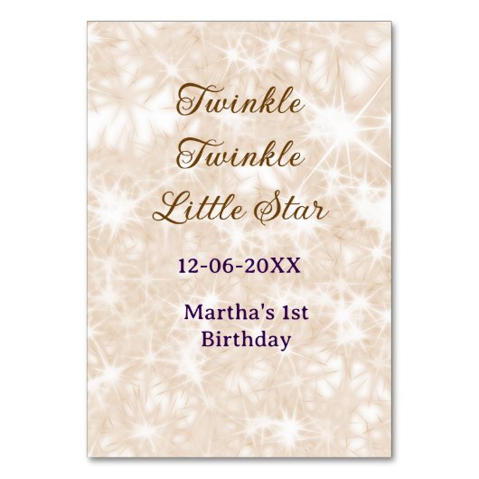 Brown glitter twinkle twinkle little star birthday テーブルナンバー (正面)