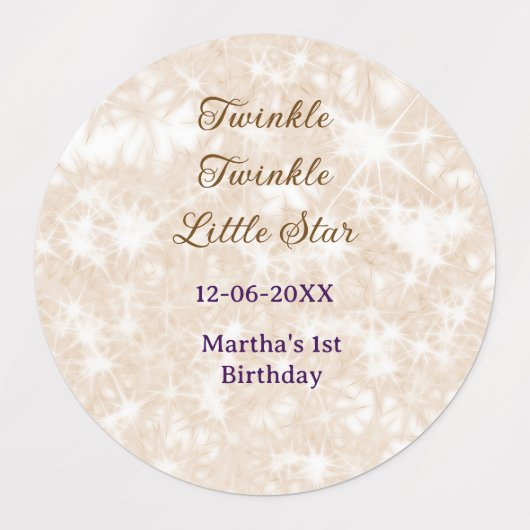 Brown glitter twinkle twinkle little star birthday ラベル (デザイン2)