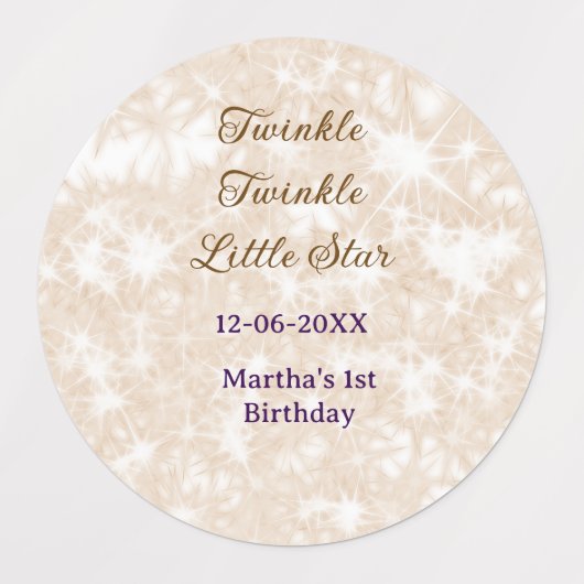 Brown glitter twinkle twinkle little star birthday ラベル (デザイン1)