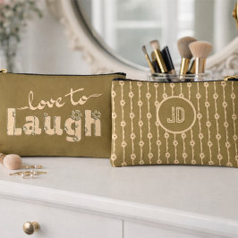 Brown Gold & Cream Large Text With Flowers アクセサリーポーチ