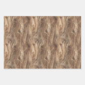 Brown Gold Faux Wood Red Green Floral Christmas ラッピングペーパーシート (正面3)