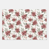 Brown Gold Faux Wood Red Green Floral Christmas ラッピングペーパーシート (正面)