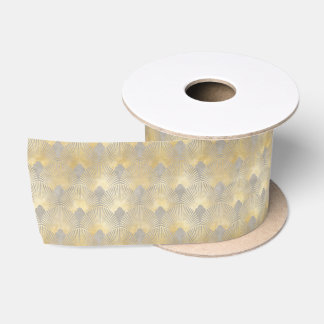 Brown gold pattern,fan feather pattern,Art Deco ch サテンリボン