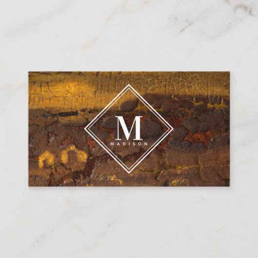 Brown Gold Rust Metallic Texture Monogram Initial 名刺 (正面)