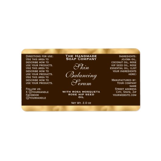 Brown & Gold Small Cosmetics Dropper Bottle Label  ラベル (正面)