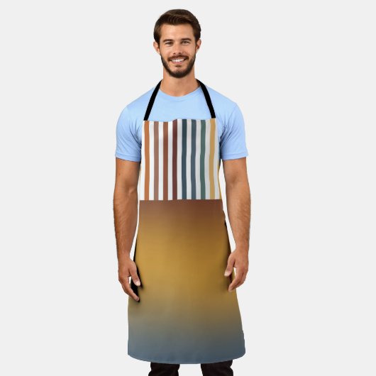 BROWN GOLD TEAL BLUE FALL GEOMETRIC PATTERN エプロン (着用した状態)